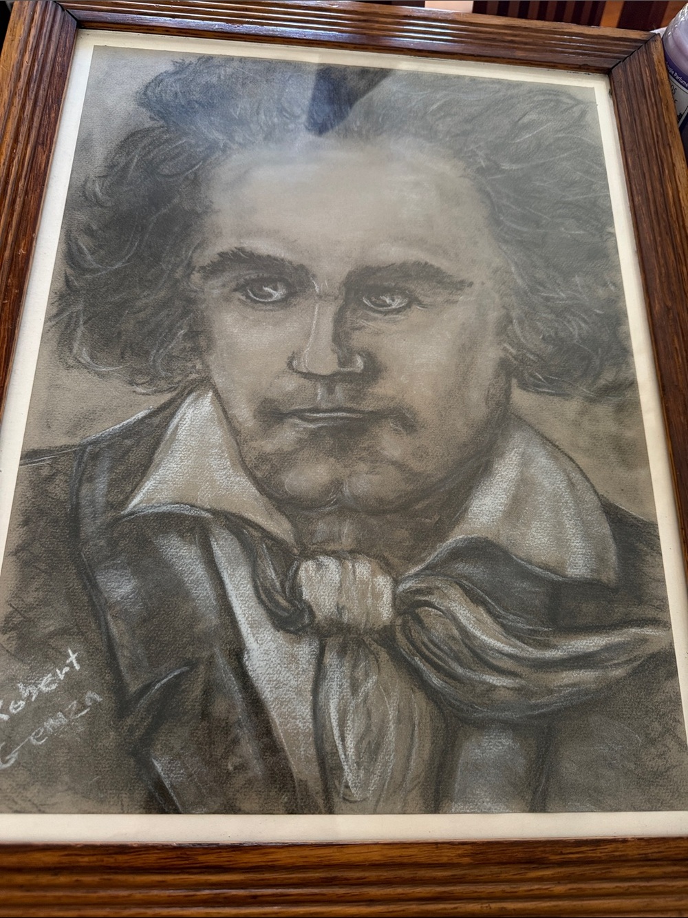 Beethoven Charcoal Chock portrait Robert Gemza framed vintage